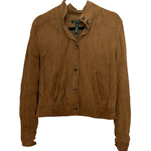 Lauren Ralph Lauren Women's 100% Lamb Skin Retro Moto Button Utility Jacket 12